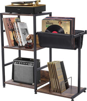 Supporto per Dischi da Vinile - Supporto per Dischi da Vinile con Scomparto per Opzioni di Archiviazione - Retro Cassetta per Dischi da Vinile con Sostegno per Giornali e Porta per Sling