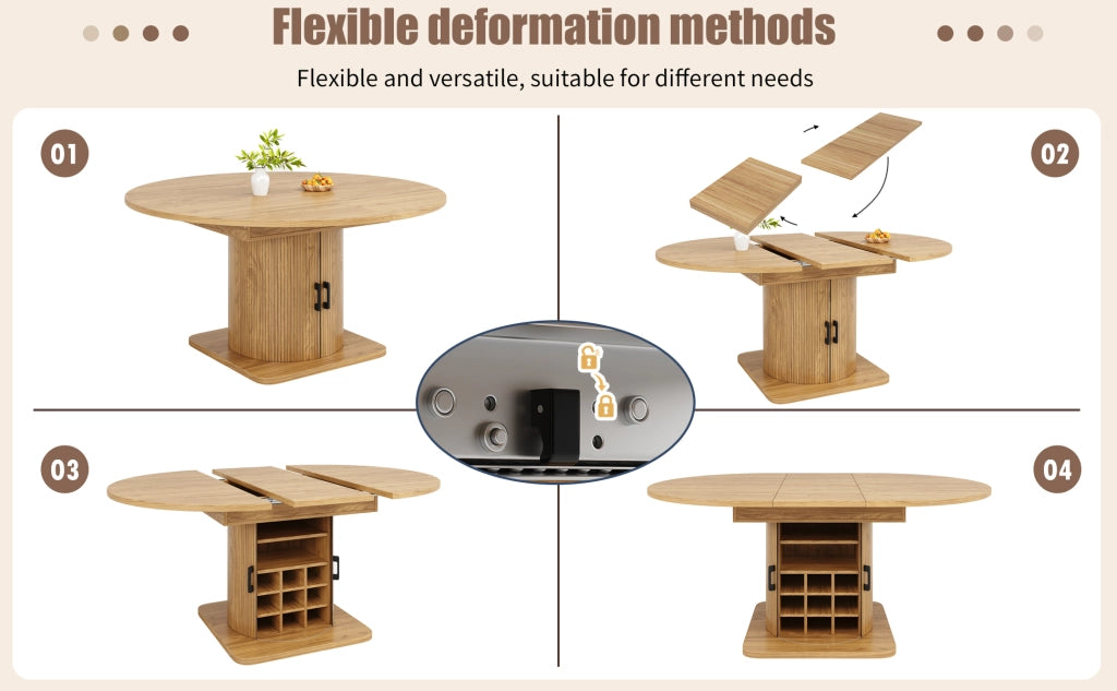 Tavolo allungabile con ripiani rimovibili e portabicchieri, per cucina, in MDF e metallo, naturale 118 × 118 × 76 cm
