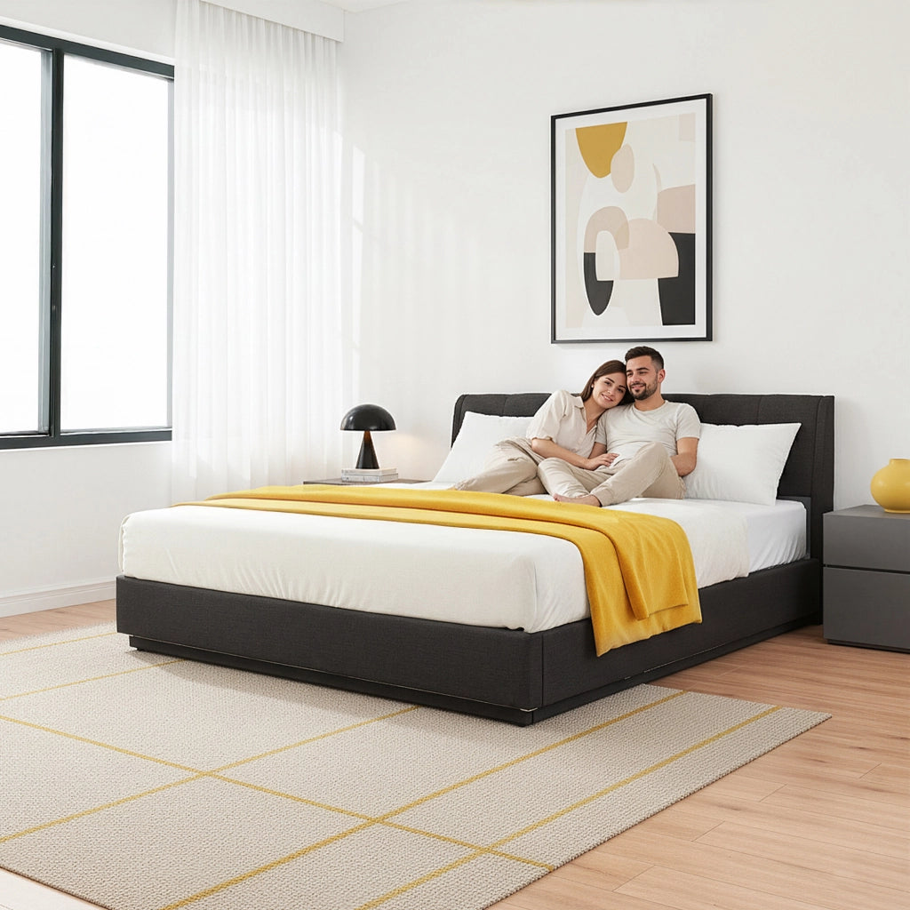 Letto Contenitore Tröstiar con Apertura a Ribalta e Luce LED Letto Doppio Matrimoniale 180x200 cm Nero [en.casa]