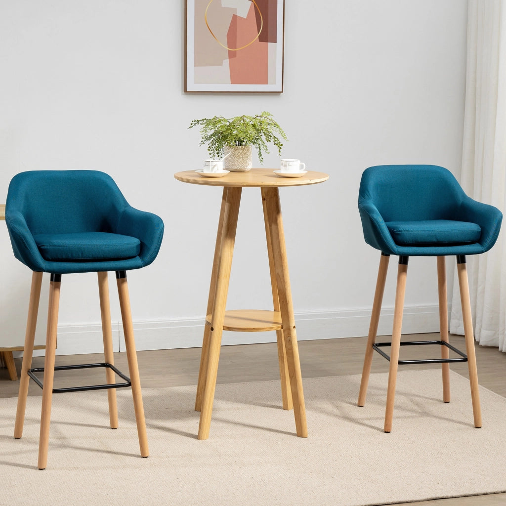 Sgabelli da Bar Design Scandinavo con Braccioli e Poggiapiedi ¨C zephmum ¨C Legno Massello, Blu, 2 Pezzi