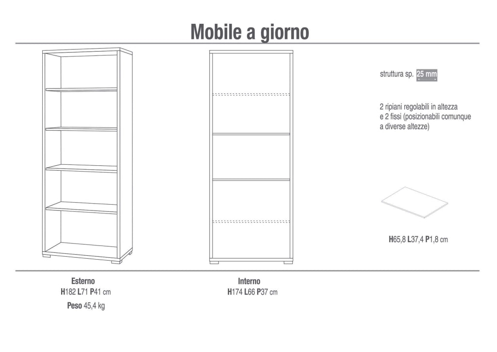 Libreria a Giorno 71x182x41 cm Cemento