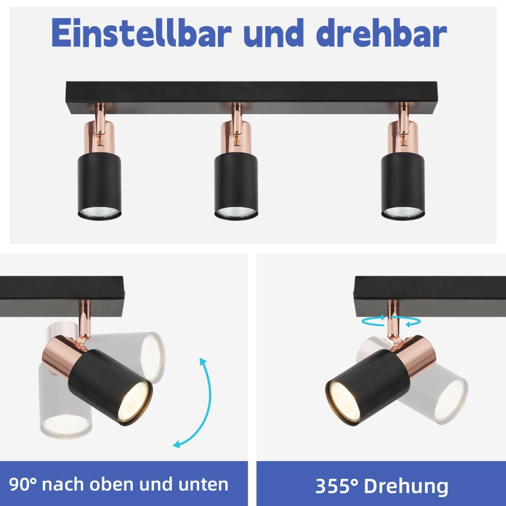 ZMH Faretto da soffitto 3 fiamme GU10 orientabile 355° nero Moderno
