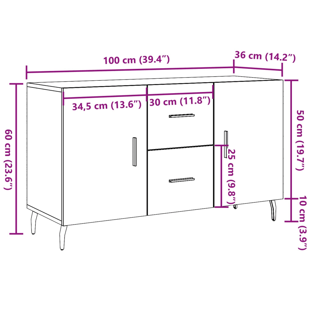 vidaXL Credenza Legno Antico 100x36x60 cm in Legno Multistrato