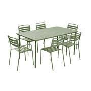 Set tavolo da giardino in acciaio con 2 poltrone e 4 sedie, verde