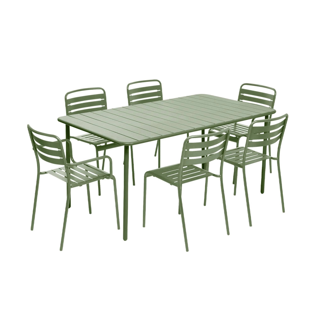 Set tavolo da giardino in acciaio con 2 poltrone e 4 sedie, verde