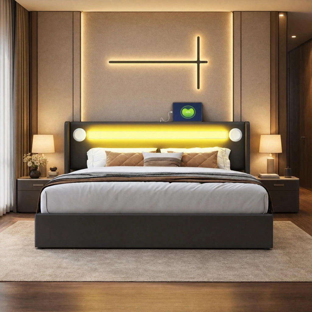 Letto matrimoniale contenitore 160x200 cm con LED e Bluetooth