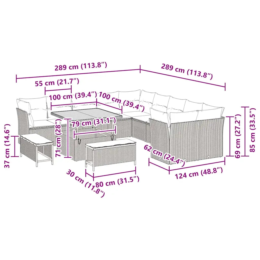 Set Divano da Giardino 13 pcs Nero polyrattan 3361535