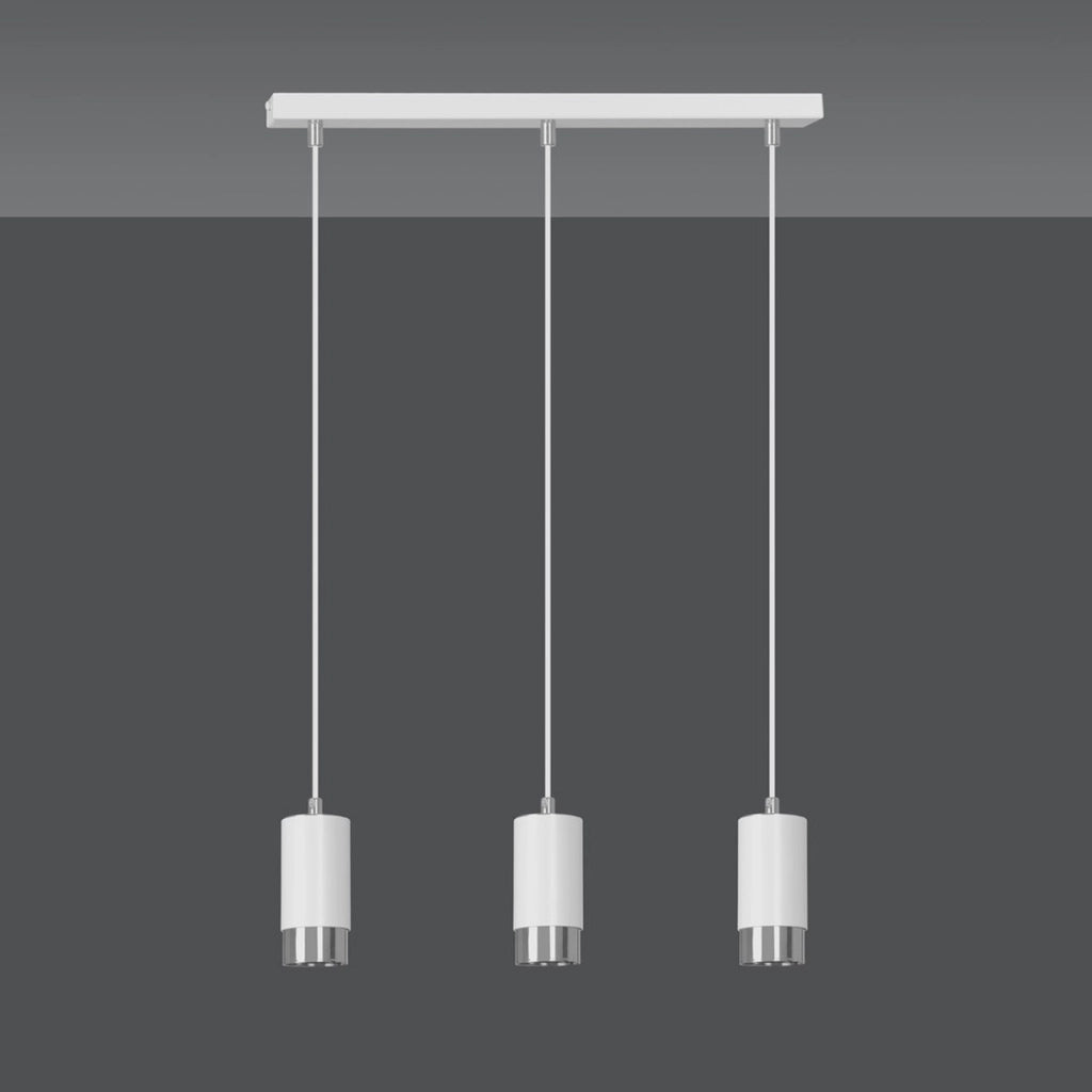 Lampada a sospensione Fumiko in acciaio bianco con dettagli cromo