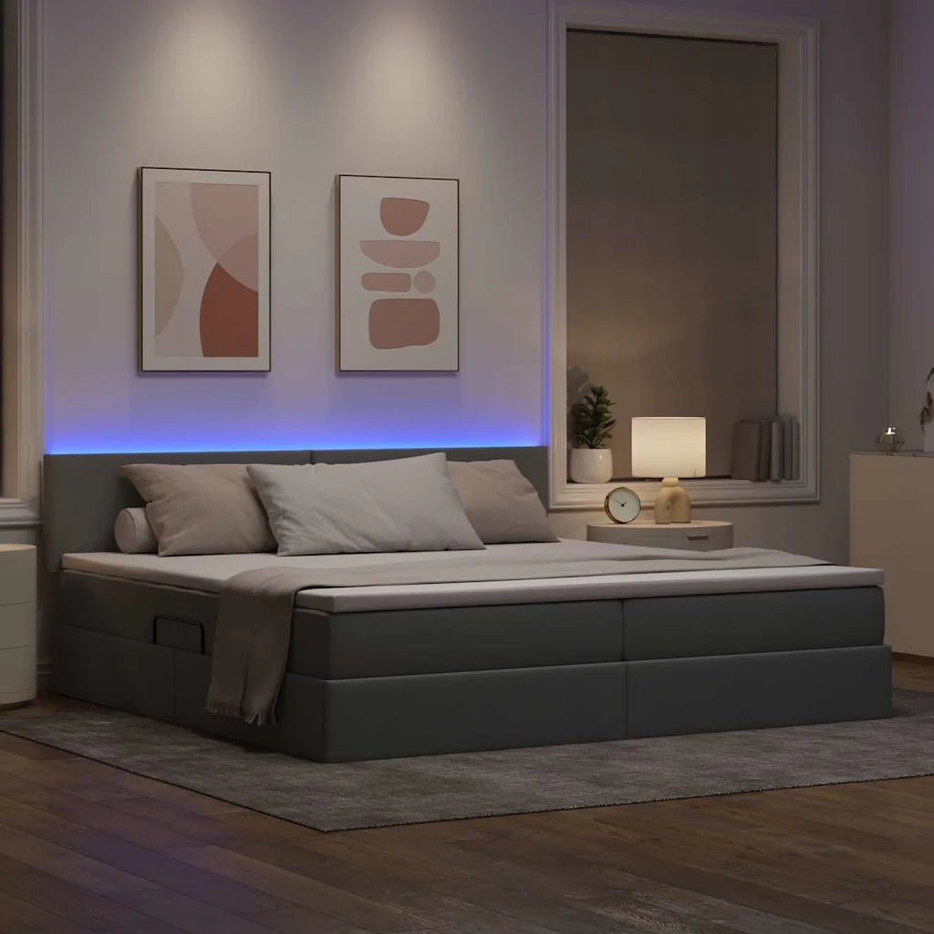 Letto con contenitore LED e materasso Grigio Chiaro