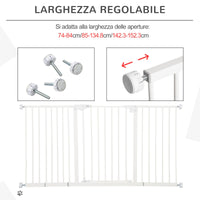 Cancelletto di Sicurezza per Animali Domestici 3 Estensioni Regolabile 74-148cm Chiusura Automatica Bianco