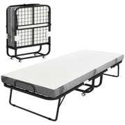 Letto per ospiti, letto pieghevole, letto da viaggio con ruote, materasso, acciaio, bianco+nero
