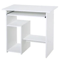 Scrivania Salvaspazio da Casa e Ufficio, Moderna Scrivania per Computer, Porta PC, Ripiano per CPU e Mensola per Tastiera Estraibile in Legno, 80x45x75cm, Bianco