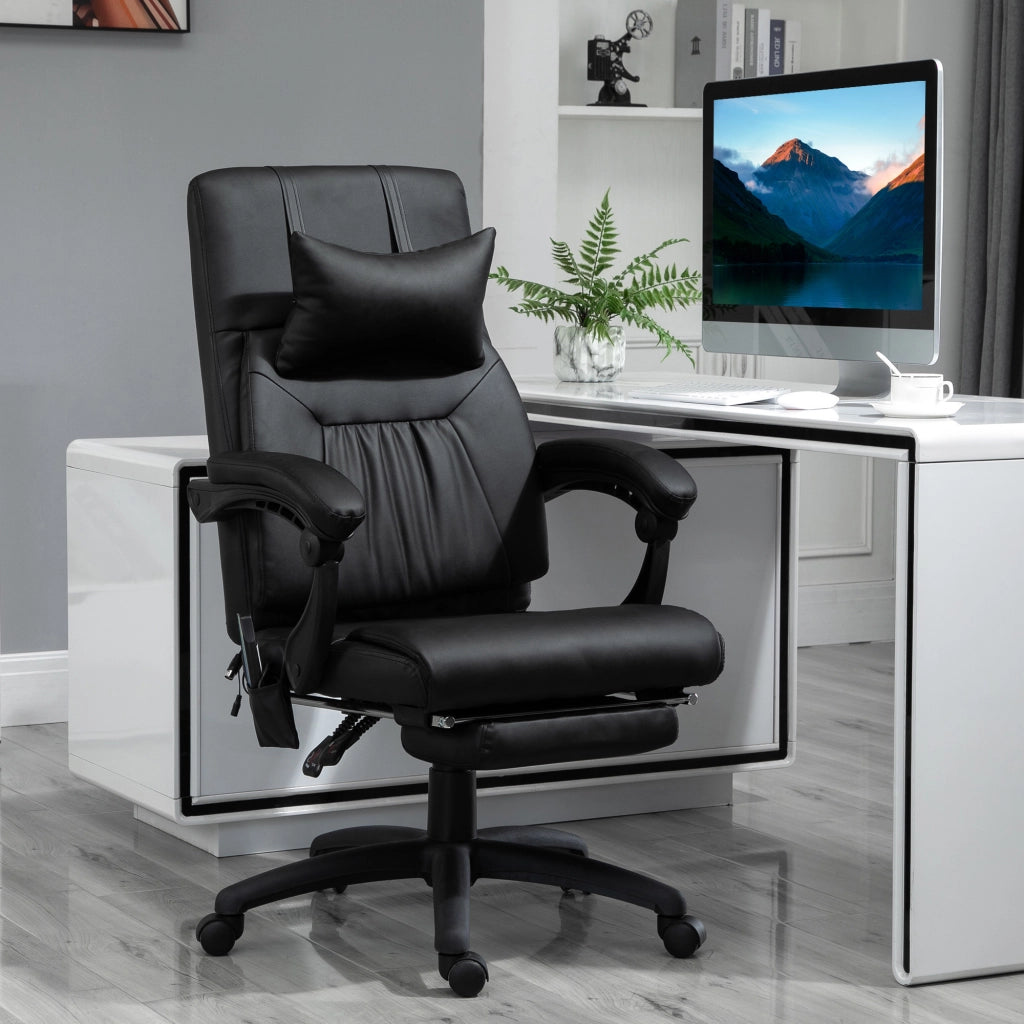 Poltrona da ufficio massaggiante reclinabile con poggiapiedi e testiera regolabile ¨C Zephmum ¨C Nero 68x79x104-112 cm