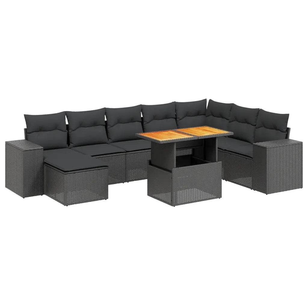 Set Divani da Giardino 9 pz con Cuscini Nero in Polyrattancod mxl 112719