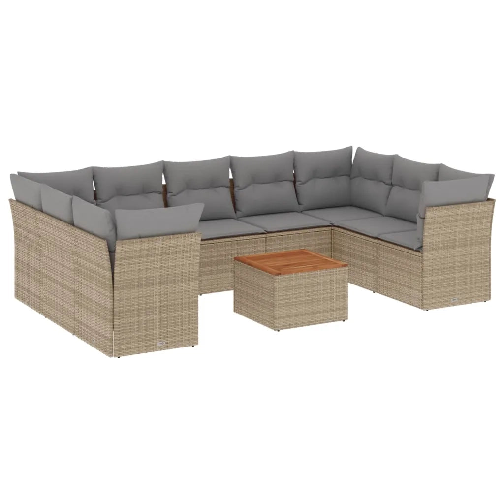Set Divano da Giardino 10 pz con Cuscini Beige Misto Polyrattan 3256136