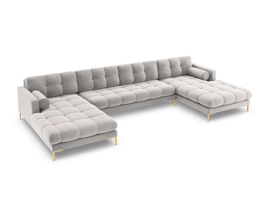Cosmopolitan Design - Divano panoramico "Bali" 7 posti in velluto argento 