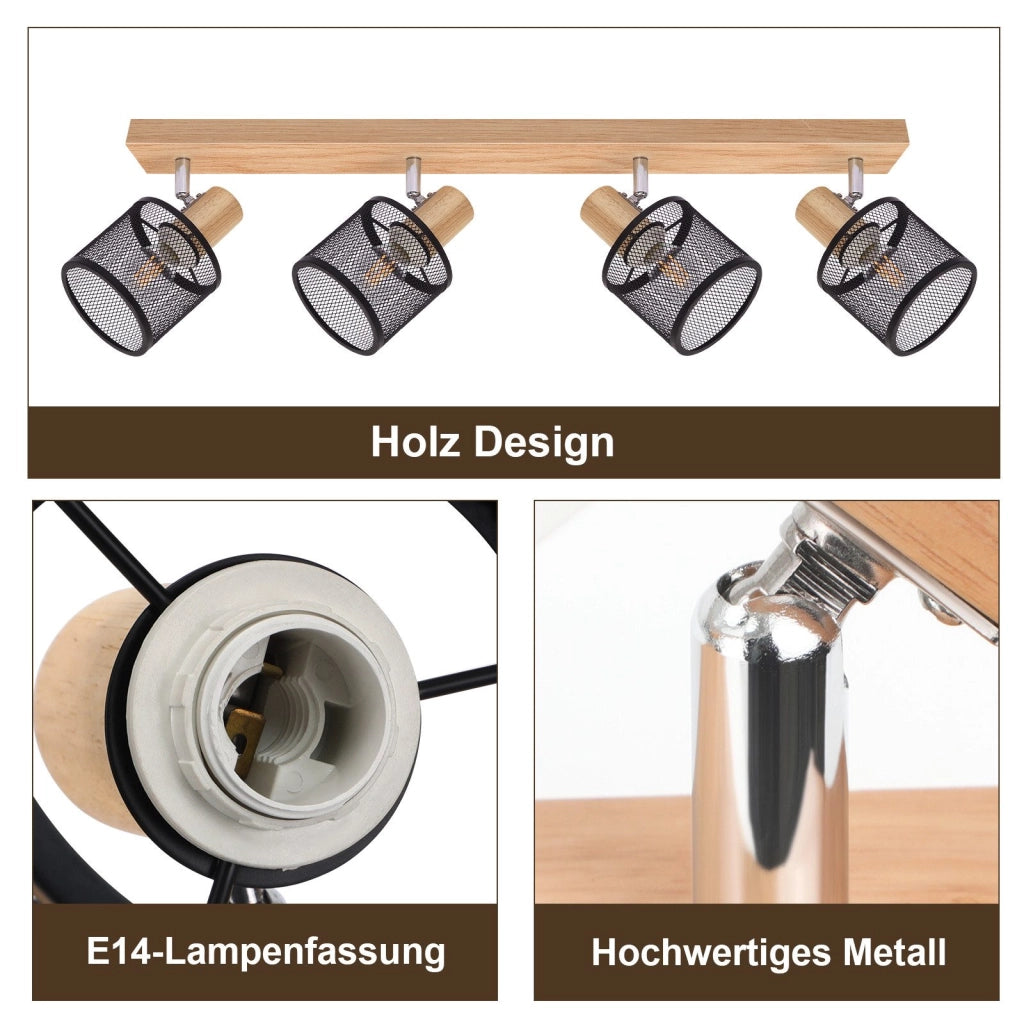ZMH Faretto da soffitto neri 4 fiamme E14 moderni max 25W per soggiorno