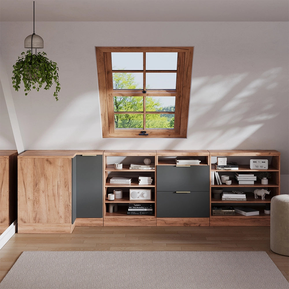 Mobile sottotetto Mobile angolare Rion Antracite-oro/Rovere dorato 75.6 x 83.8 cm con 1 porta, carcassa dell’armadio profondità 60 cm Vicco