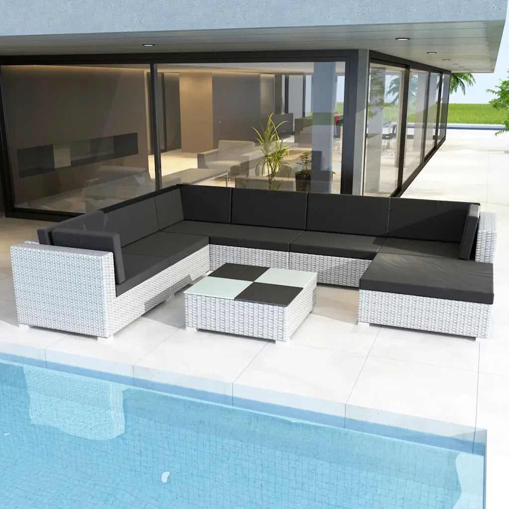 Set Divani da Giardino 8 pz con Cuscini in Polyrattan Bianco 41265