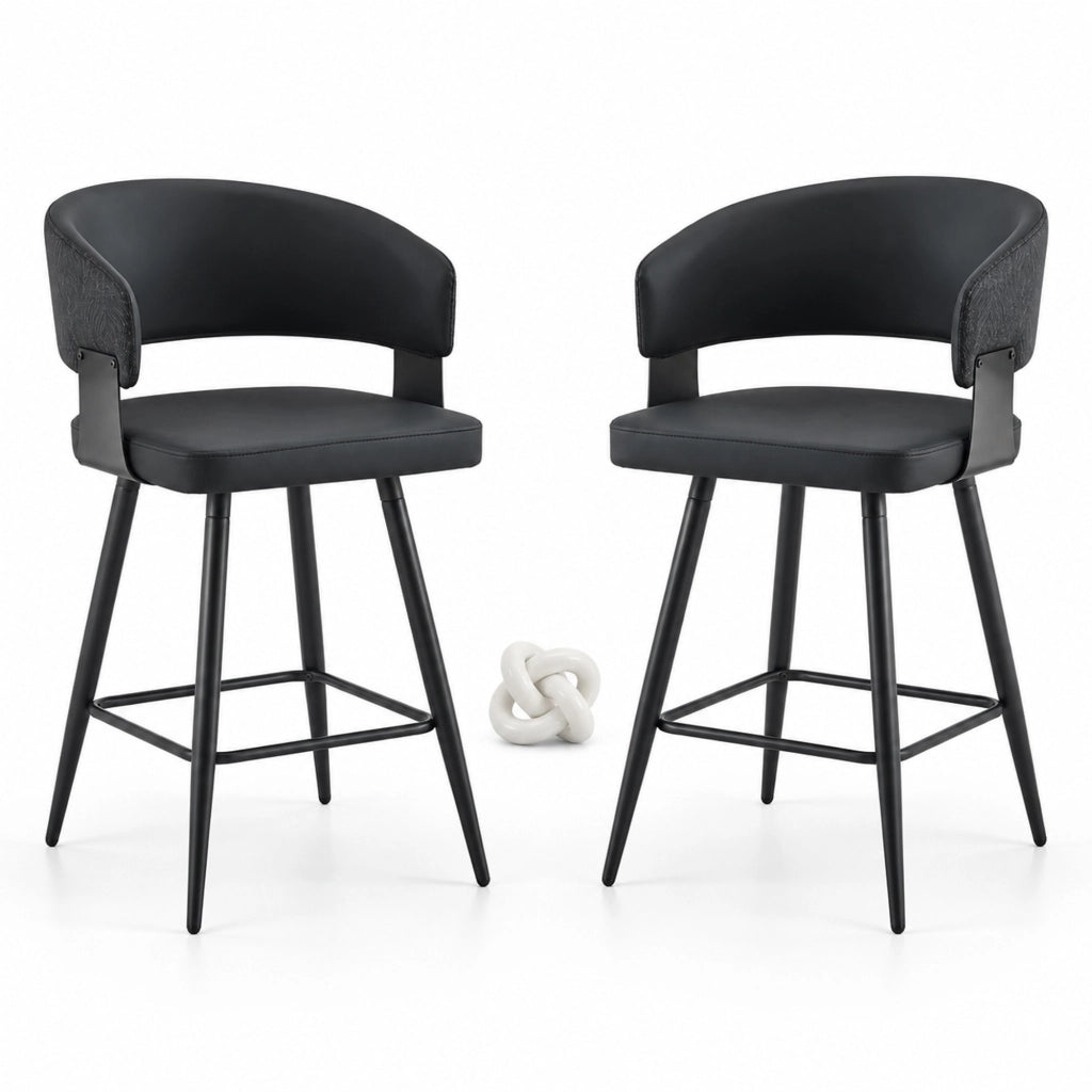Sedia da pranzo imbottita nera in PU con braccioli
