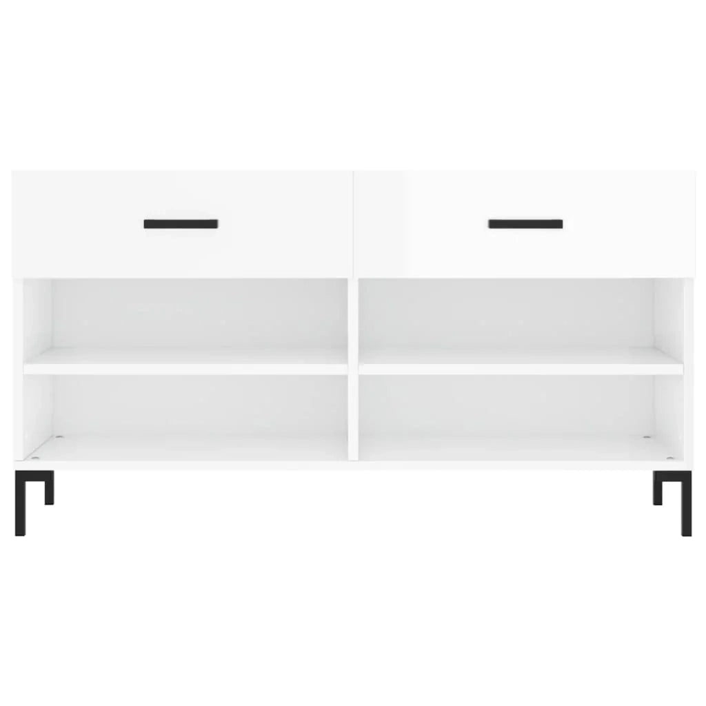 Panca portascarpe/stivali cassettiera mensola mobiletto portaoggetti per ingresso finitura lucida 102 x 35 x 55 cm legno ingegnerizzato bianco 02_0022899