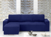 Copridivano Con Penisola Chaise Longue Tinta Unita Blu Mod Capri - Sinistra - Blu