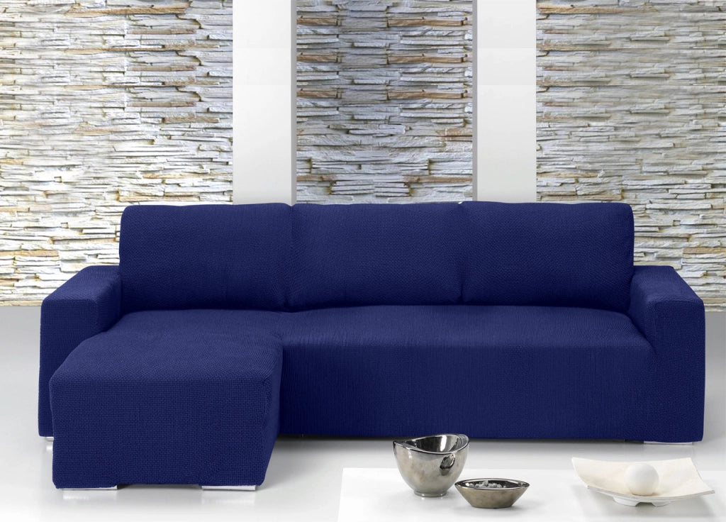 Copridivano Con Penisola Chaise Longue Tinta Unita Blu Mod Capri - Sinistra - Blu