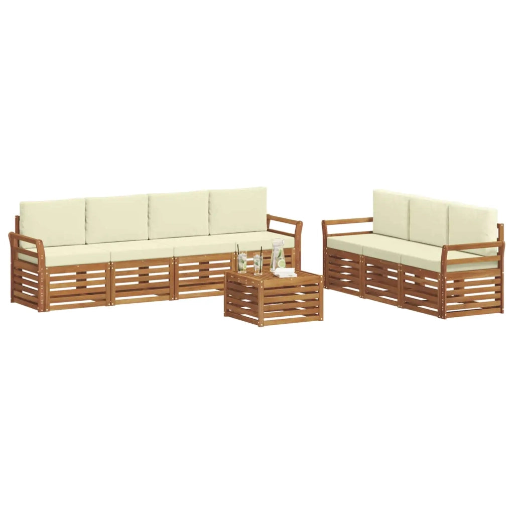 Set divani 8 pcs Naturale e Crema Legno di Acacia Massello