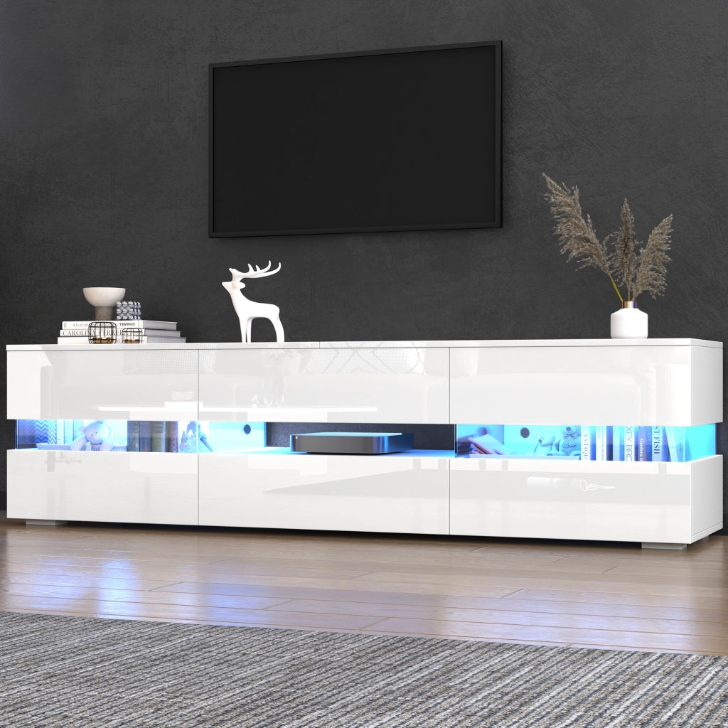 Mobile porta TV con LED 2 ante 1 cassetto e vano aperto per soggiorno in truciolare bianco lucido 160 × 39 × 45 cm