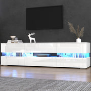 Mobile porta TV con LED 2 ante 1 cassetto e vano aperto per soggiorno in truciolare bianco lucido 160 × 39 × 45 cm