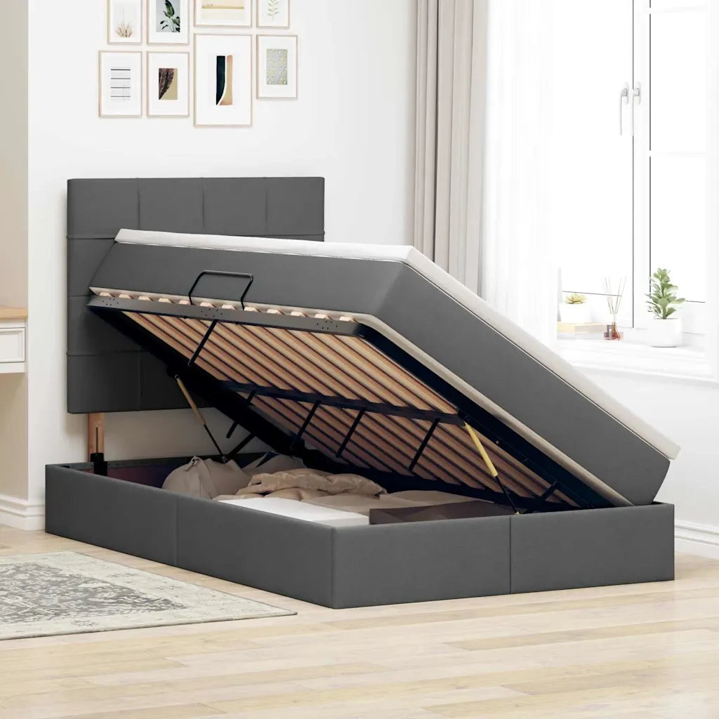 Letto con contenitore e LED con led Grigio scuro 120 x 190 cm