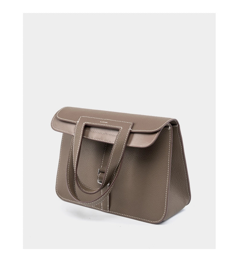 Borsa a mano casual da donna in vera pelle, grigia