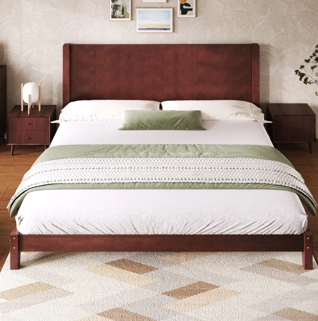Letto a piattaforma 180x200 cm con testiera e rete a doghe; marrone in MDF e legno di pino
