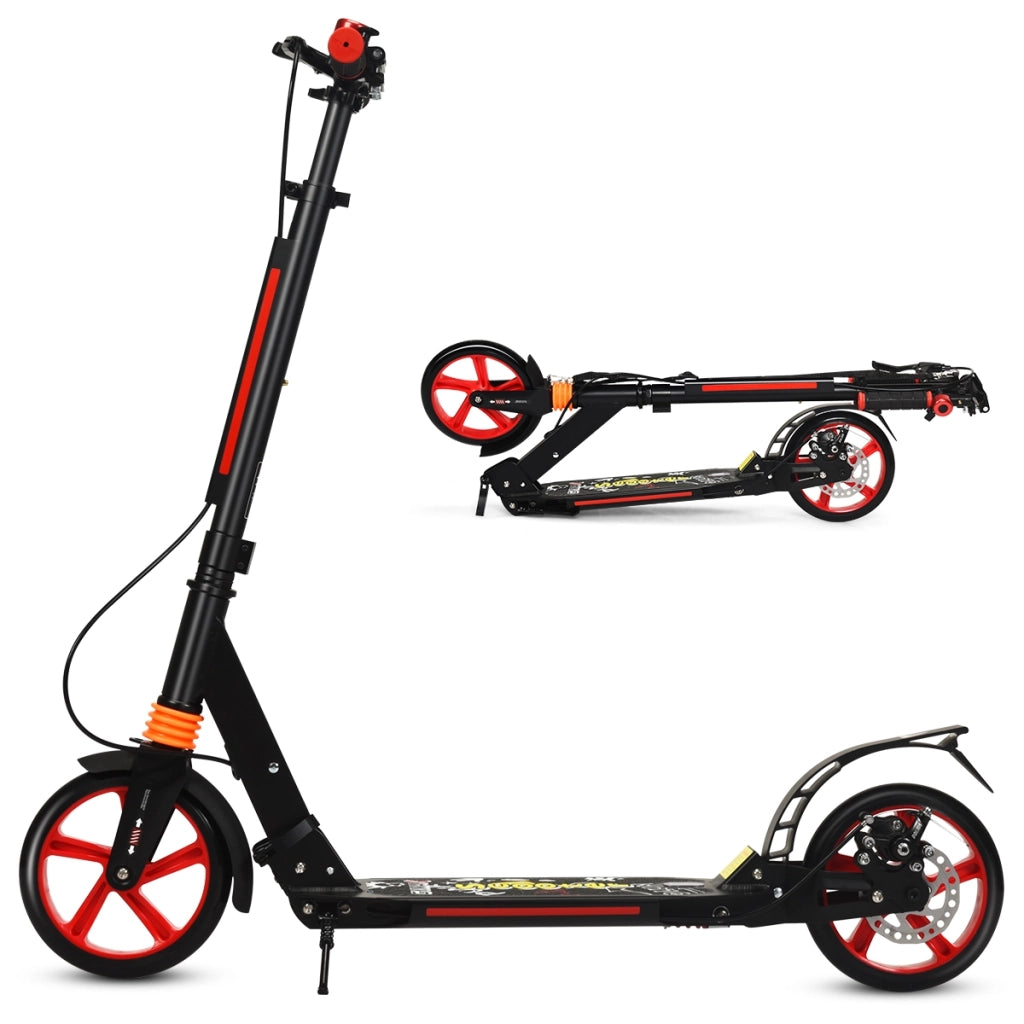 Monopattino con piattaforma di alluminio, Monopattino pieghevole in 3 posizioni e cinghie, Nero-Monopattini
