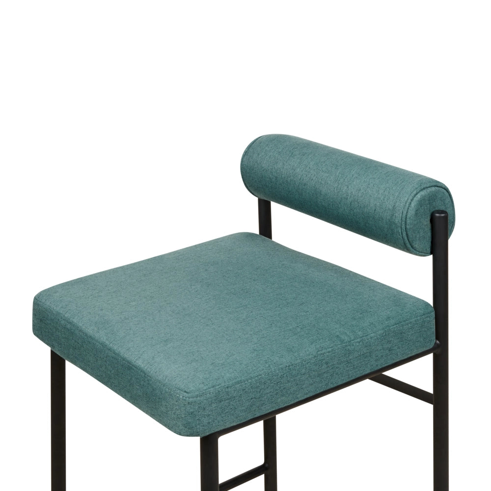 Set di 2 sedie da bar con rivestimento in poliestere verde acqua e gambe in metallo nero Sgabelli senza braccioli con schienale arrotolabile Cucina moderna per la sala da pranzo
