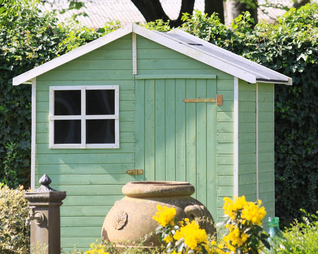 Casette Box da Giardino in Legno Porta Utensili 180x135x220 cm con Porta e Finestra Ecla Bianca