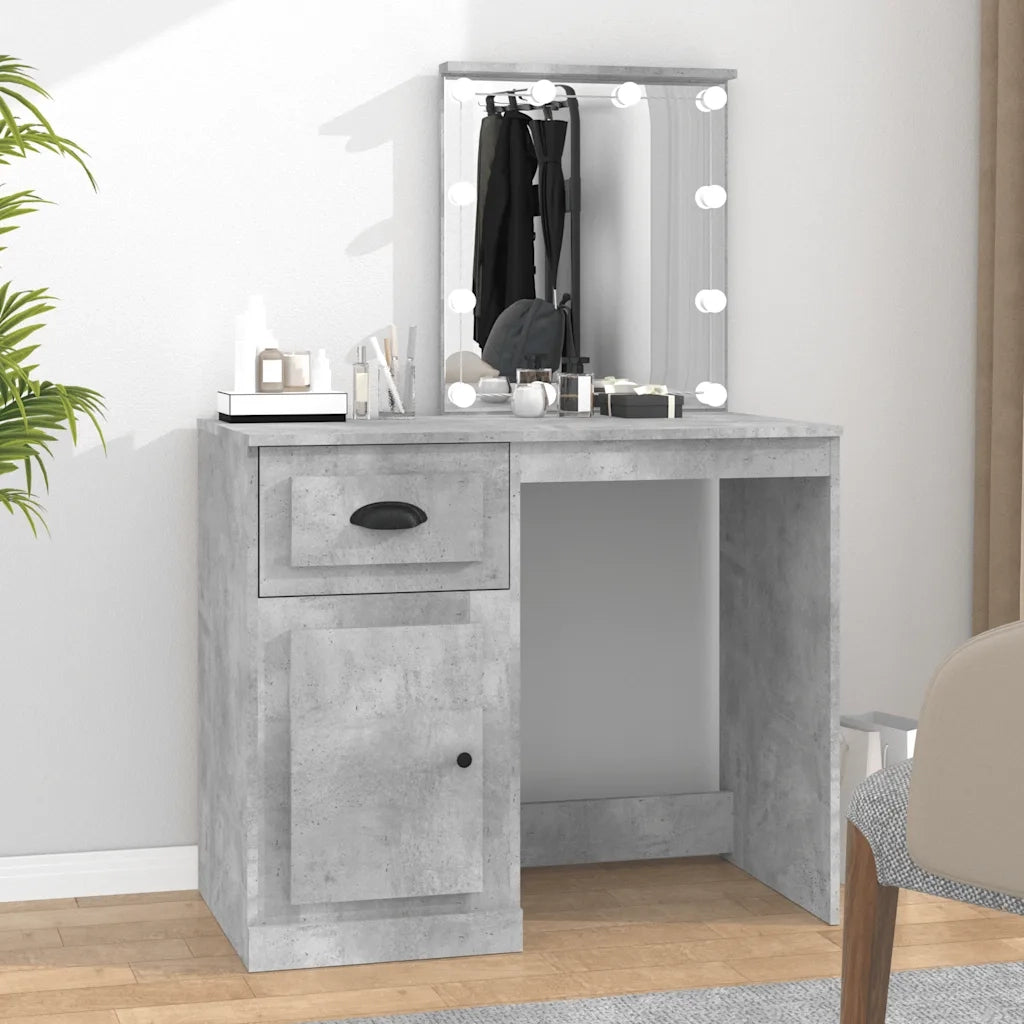 Toeletta | Tavolo da Trucco con LED Grigio Cemento 90x50x132,5 Legno Multistrato