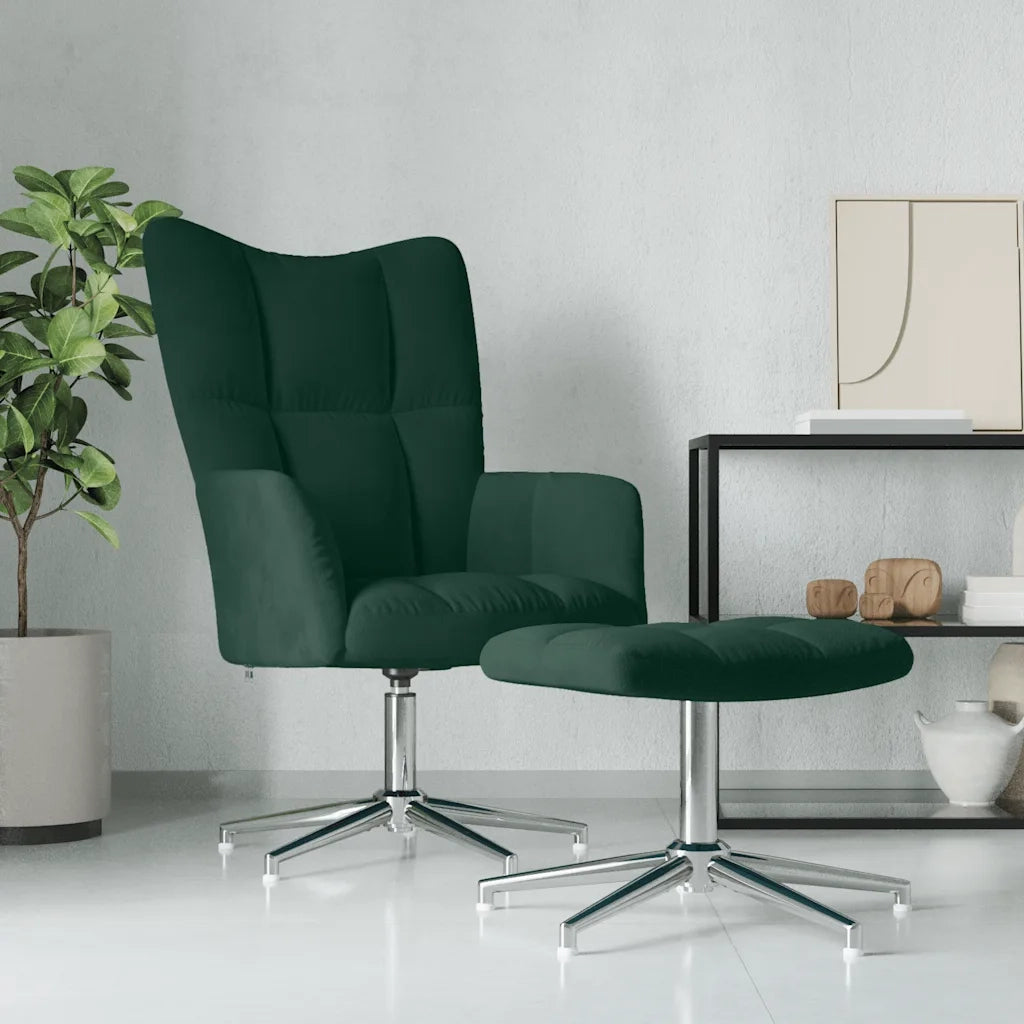 Poltrona Relax con Poggiapiedi Verde Scuro in Velluto