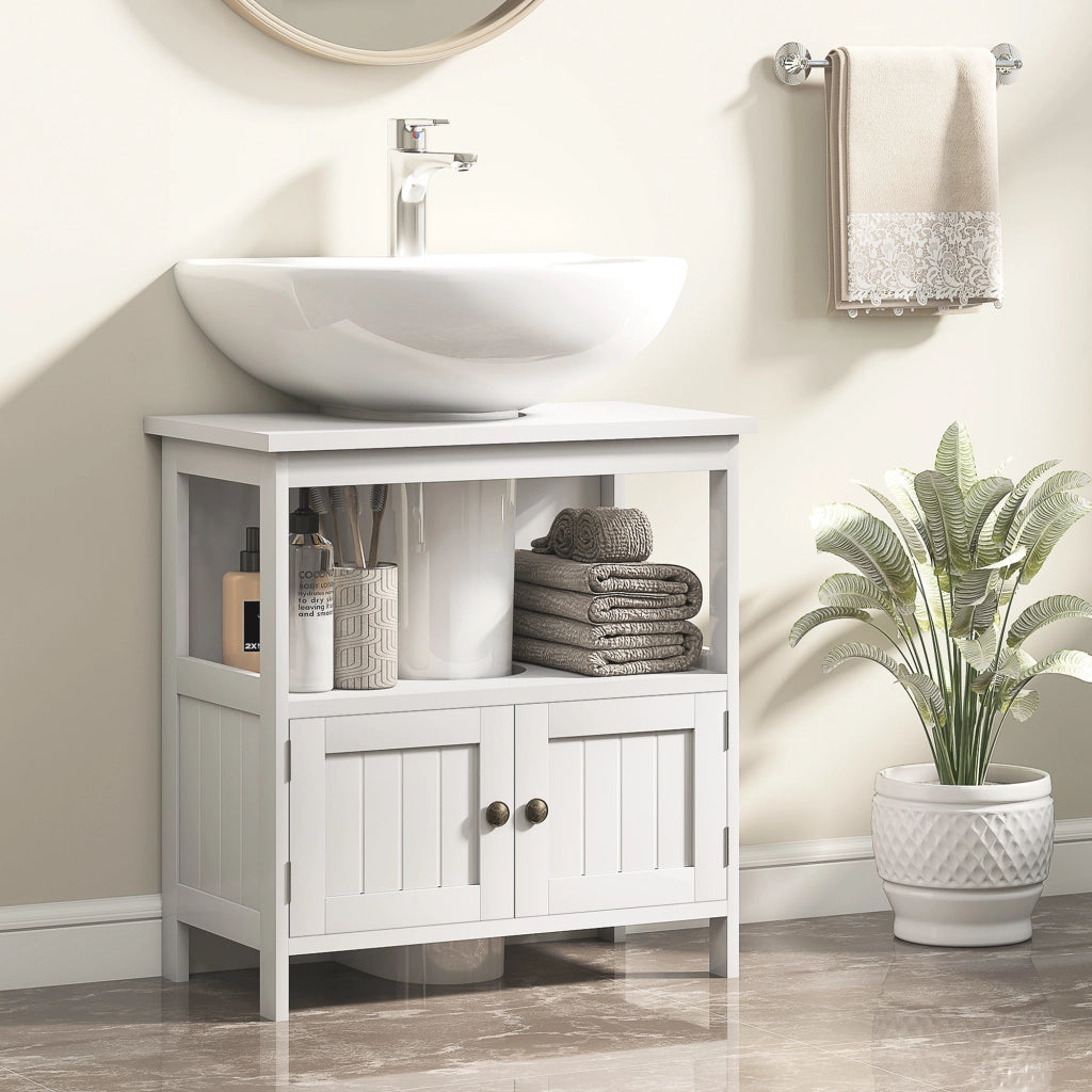 Mobile Sottolavabo con Ripiano e Armadietto ¨C Zephmum ¨C Bianco 60x30x60 cm