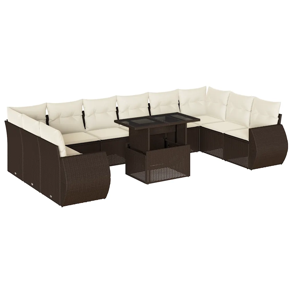 vidaXL Set Divani da Giardino 11 pz con Cuscini Polyrattan Marrone