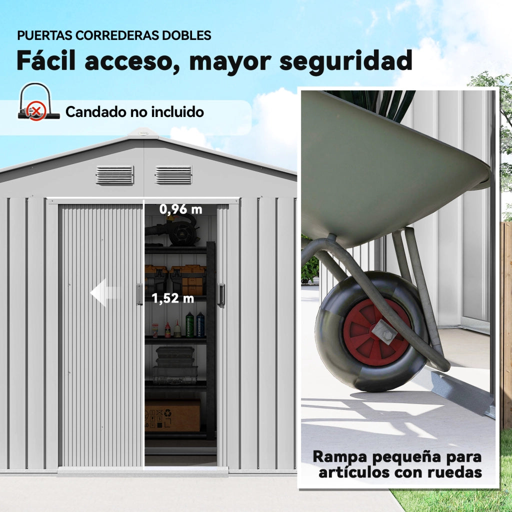 Casetta da Giardino 4,9 m2 ¨C Xylo ¨C 277x195x192 cm Grigio con Porta Scorrevole e Ventilazione