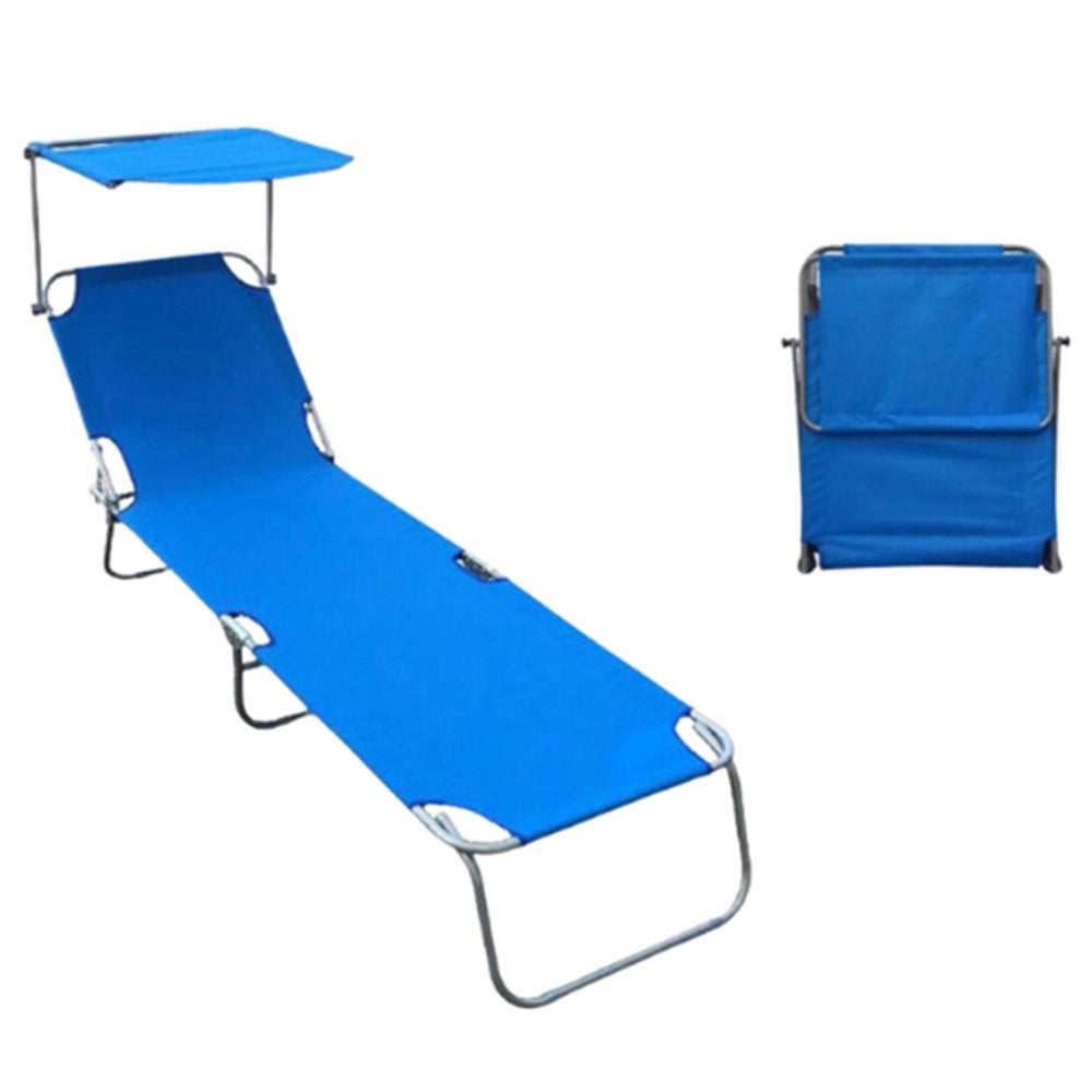 Trade Shop - Lettino Con Tettuccio Parasole Blu Sdraio Prendisole 187x55x24 Cm Pieghevole 281018 -