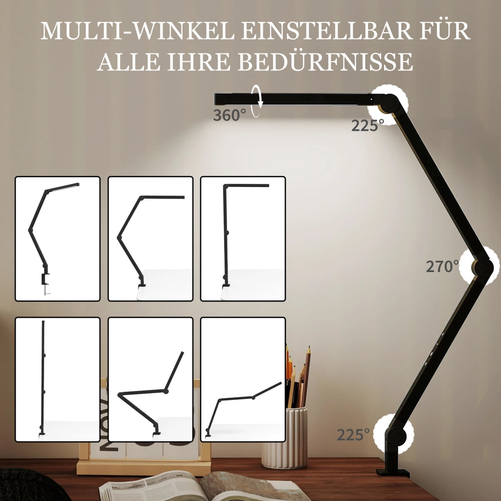 Lampada da Scrivania Regolabile a LED ¨C Zephmum ¨C Nero, 96 LED, Morsetto in Metallo
