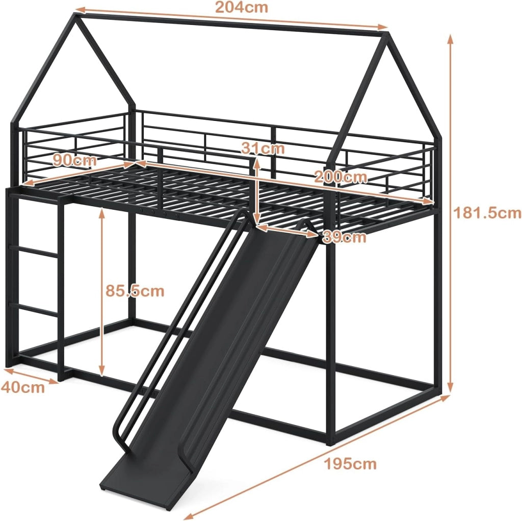 GIANTEX Letto a Castello per Bambini 90 x 200 cm, Letto a soppalco con Scivolo e Scala a 3 gradini, Struttura in Metallo con Barriera di Sicurezza e Conservazione, Senza Materassi (Bianco)