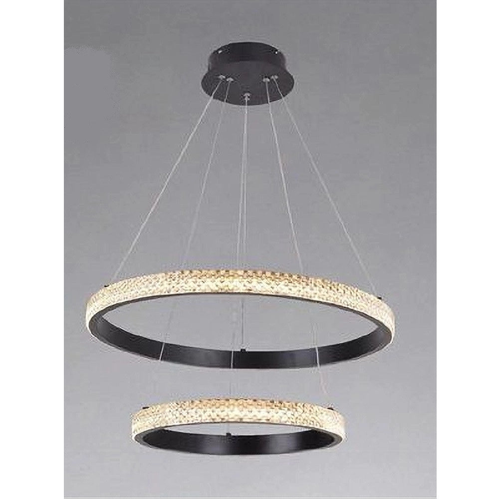 Trade Shop - Lampadario Sospensione Led 60 W 2 Cerchi Anelli Cristallo Telecomando Nero 31968 -