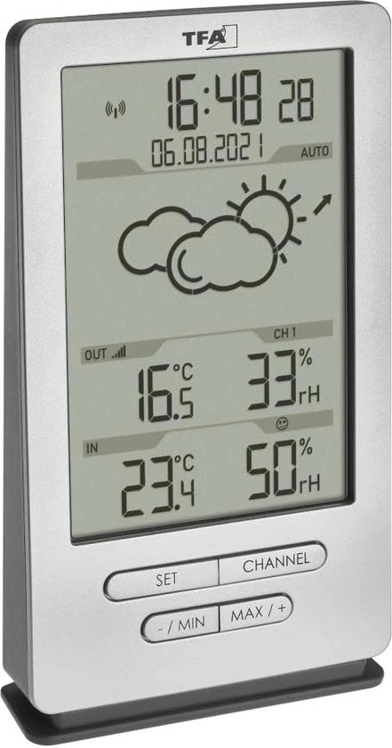 Stazione meteorologica wireless con previsione del tempo, lettura temperatura e umidità per interni ed esterni