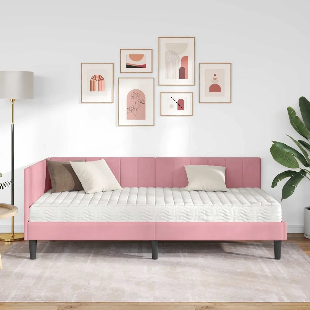 vidaXL Cornice del letto ad angolo Rosa 100 x 200 cm Velluto