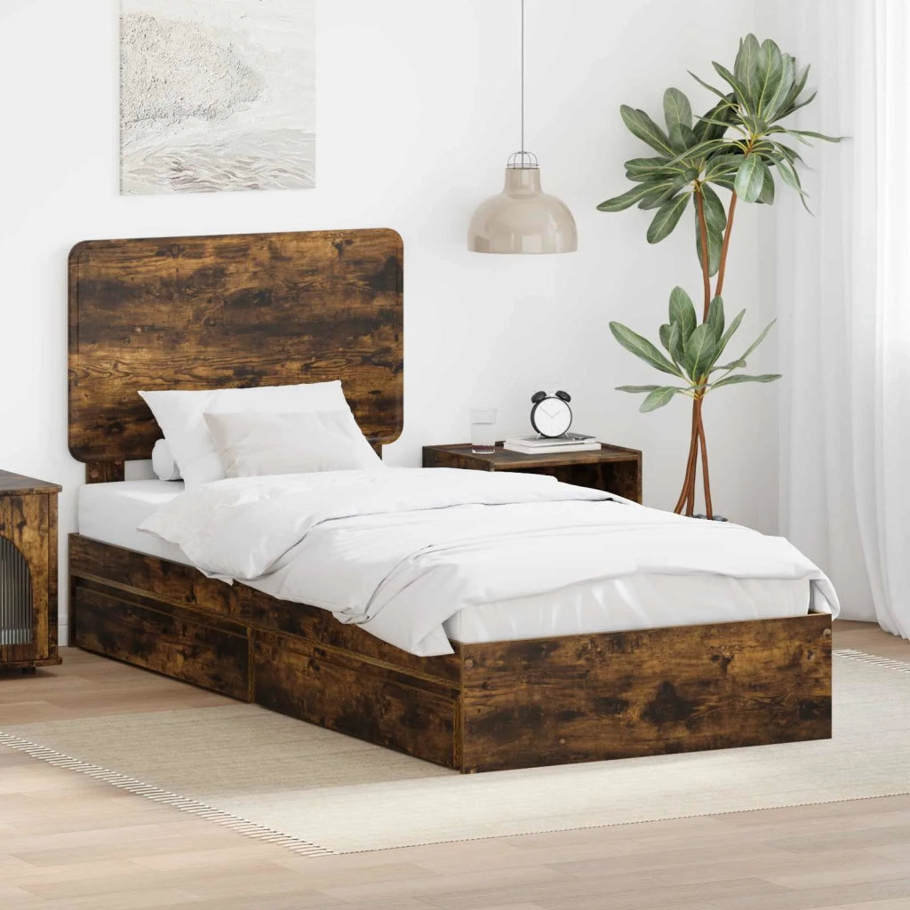 Letto con Contenitore con testiera Rovere fumé 100 x 200 cm