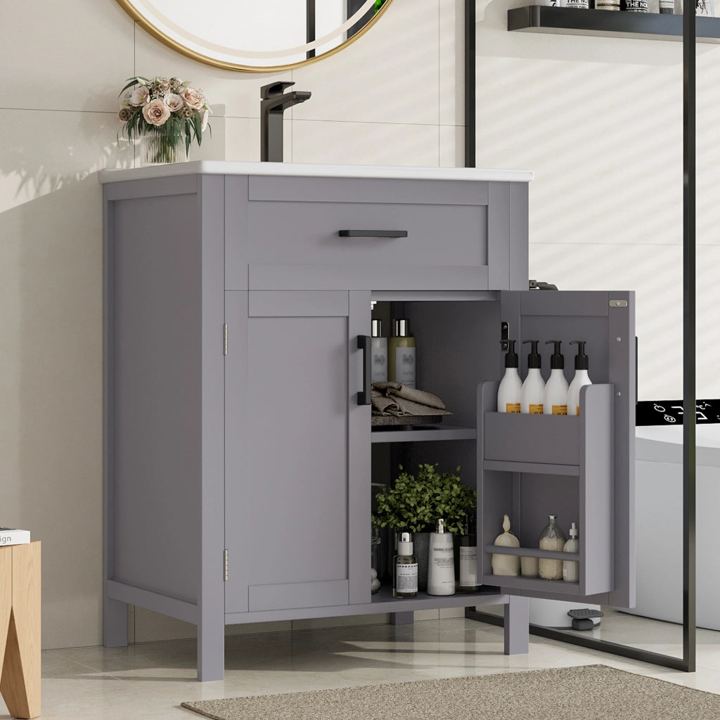 Mobile bagno freestanding con lavabo in ceramica, 60 x 46 x 84,8 cm, grigio