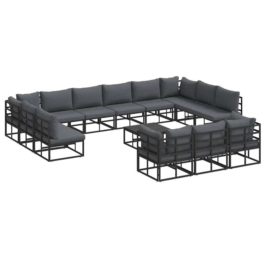 Set Divano da Giardino con cuscino 14 pcs Nero Alluminio